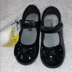 NWT black shiny toddler dress shoes with bow